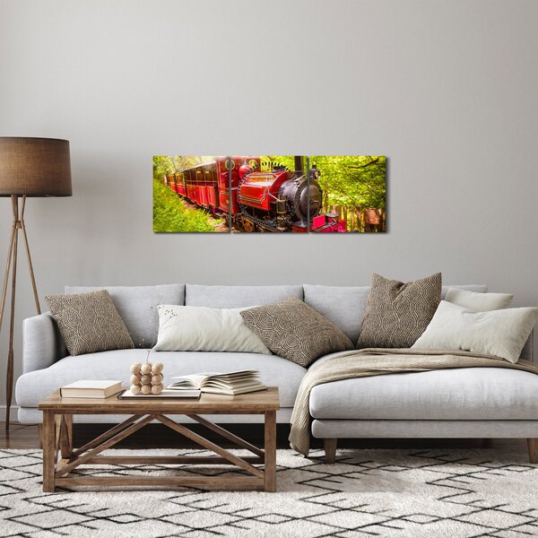 Obraz parního vlaku (s hodinami) (90x30 cm)