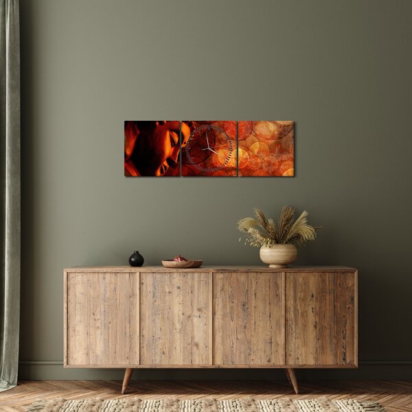 Obraz - Buddha v červených tónech (s hodinami) (90x30 cm)