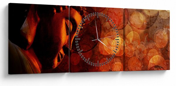 Obraz - Buddha v červených tónech (s hodinami) (90x30 cm)