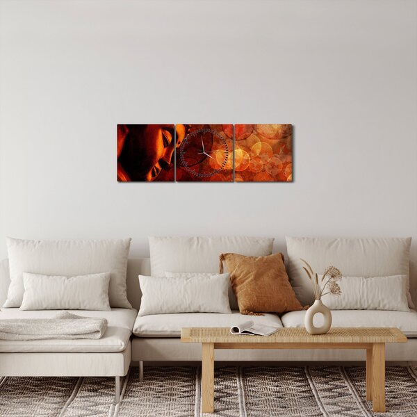 Obraz - Buddha v červených tónech (s hodinami) (90x30 cm)