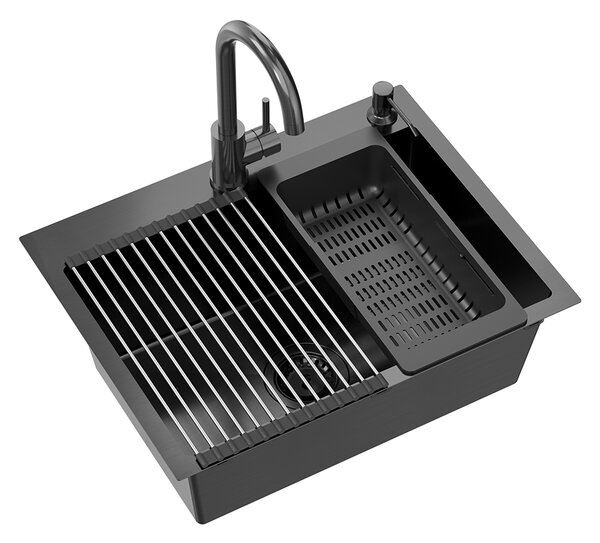 Kuchyňský nerezový dřez QUADRON LUKE 110 černý metalický s baterií a příslušenstvím 58x45x20 cm