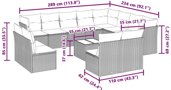 13dílná zahradní sedací souprava podušky světle šedá polyratan 3218482
