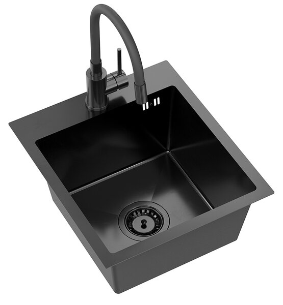 Kuchyňský nerezový dřez QUADRON LUKE 90 černý metalický s ohebnou baterií (40x45x20cm)
