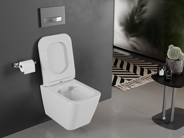 Mexen Cube wc mísa Rimless s pomalu sklopným slim sedátkem, duroplast, bílý lesk - 30924000