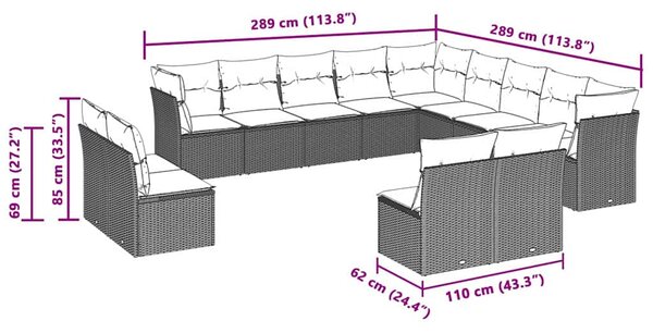 13dílná zahradní sedací souprava podušky světle šedá polyratan 3218492