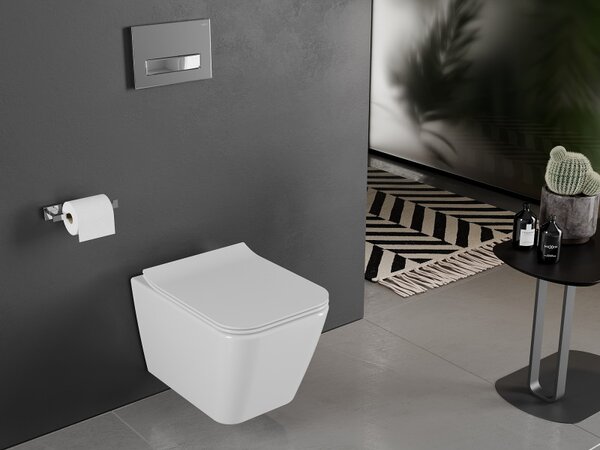 Mexen Cube wc mísa Rimless s pomalu sklopným slim sedátkem, duroplast, bílý lesk - 30924000