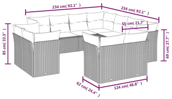 11dílný zahradní sedací souprava s poduškami béžový polyratan 3218509