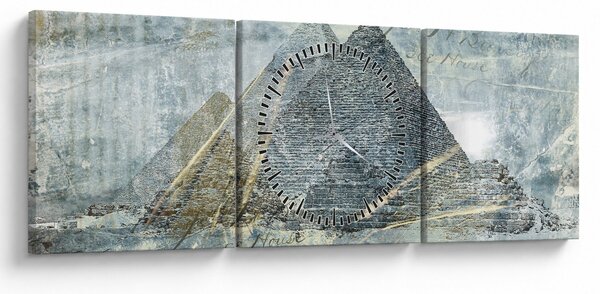 Obraz - Pyramidy v modrém filtru (s hodinami) (90x30 cm)