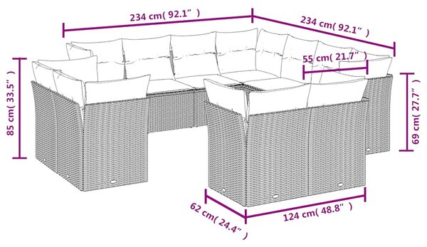 11dílná zahradní sedací souprava s poduškami černá polyratan 3218505