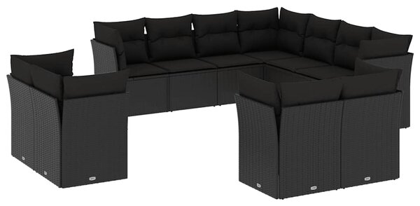11dílná zahradní sedací souprava s poduškami černá polyratan 3218505