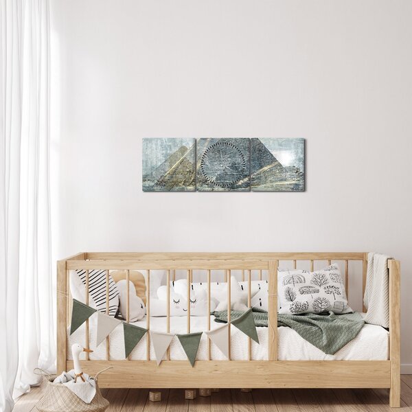Obraz - Pyramidy v modrém filtru (s hodinami) (90x30 cm)
