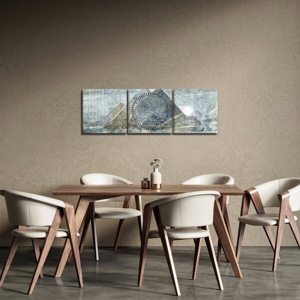 Obraz - Pyramidy v modrém filtru (s hodinami) (90x30 cm)