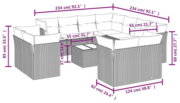 12dílná zahradní sedací souprava s poduškami béžová polyratan 3218518