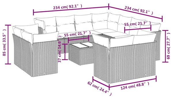 12dílná zahradní sedací souprava s poduškami černá polyratan 3218515