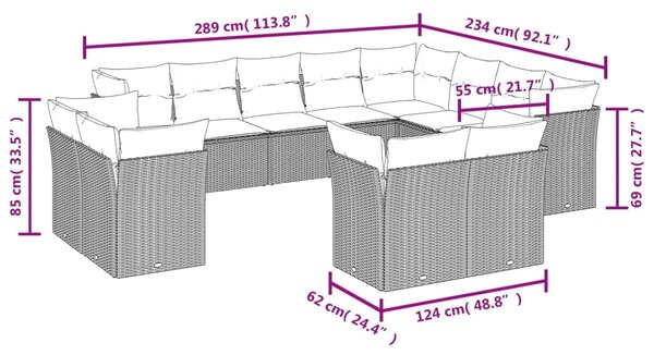 12dílná zahradní sedací souprava s poduškami béžová polyratan 3218528