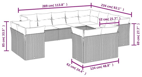 12dílná zahradní sedací souprava s poduškami černá polyratan 3218525