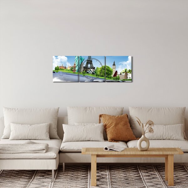 Obraz - Cesta kolem světa (s hodinami) (90x30 cm)