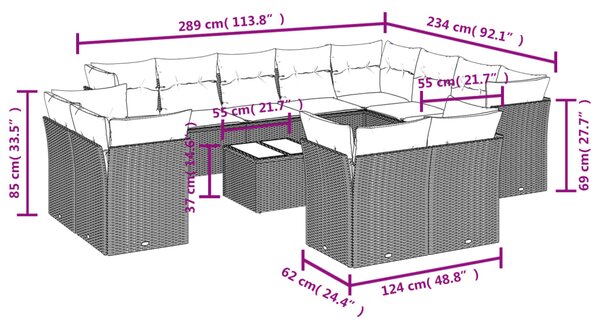 13dílná zahradní sedací souprava s poduškami hnědá polyratan 3218543