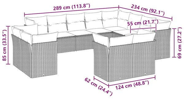 12dílná zahradní sedací souprava podušky světle šedá polyratan 3218532