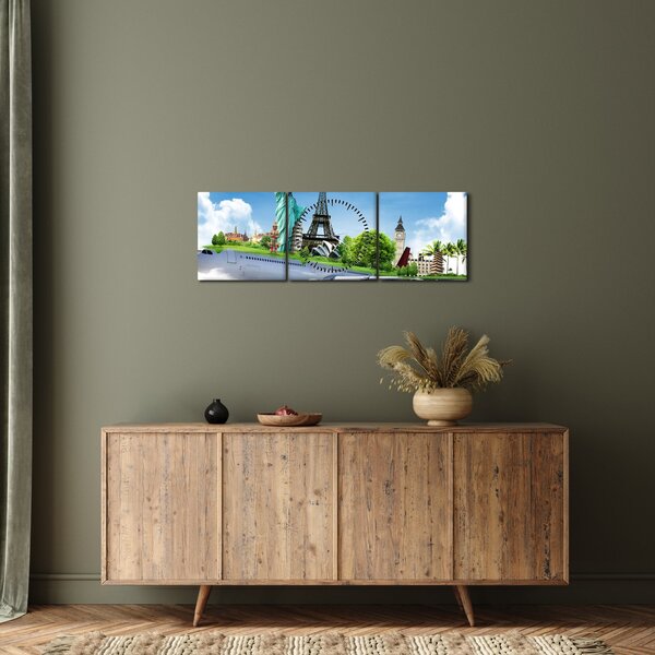 Obraz - Cesta kolem světa (s hodinami) (90x30 cm)