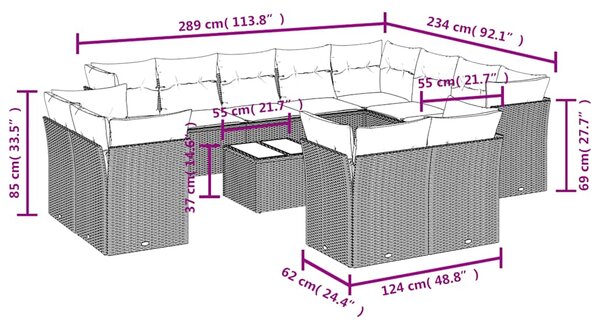 13dílný zahradní sedací souprava s poduškami černý polyratan 3218535