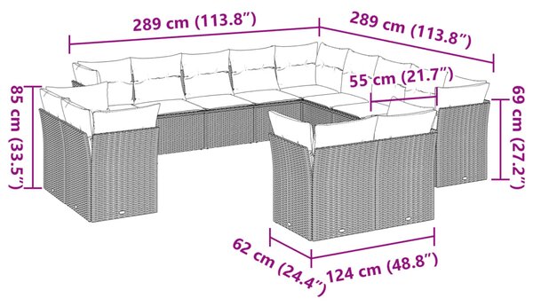 13dílná zahradní sedací souprava podušky světle šedá polyratan 3218552
