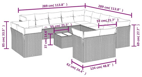 14dílná zahradní sedací souprava s poduškami černá polyratan 3218555