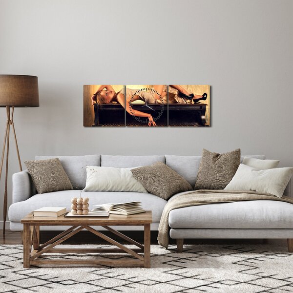 Obraz - Žena na klavíru (s hodinami) (90x30 cm)