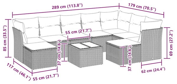 10dílná zahradní sedací souprava s poduškami černá polyratan 3218575