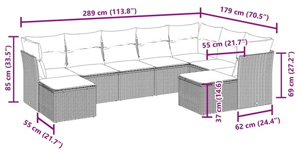 9dílná zahradní sedací souprava s poduškami hnědá polyratan 3218573