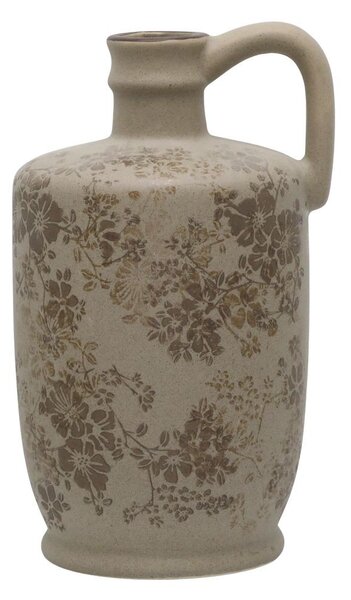 Béžová antik keramická váza s ouškem a květy Melun - Ø 13*25 cm - Chic Antique