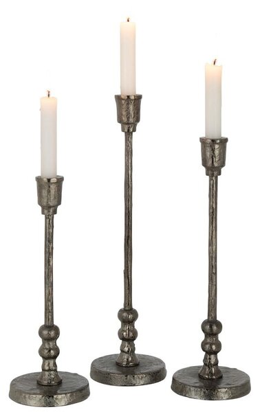 Set 3ks granitový antik kovový svícen na úzkou svíčku Becca - Ø 10*40 cm - J-Line by Jolipa