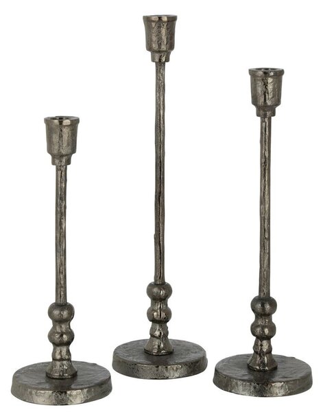 Set 3ks granitový antik kovový svícen na úzkou svíčku Becca - Ø 10*40 cm - J-Line by Jolipa