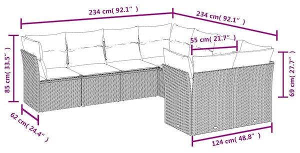 8dílná zahradní sedací souprava s poduškami černá polyratan 3218585