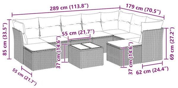 10dílná zahradní sedací souprava podušky světle šedá polyratan 3218582