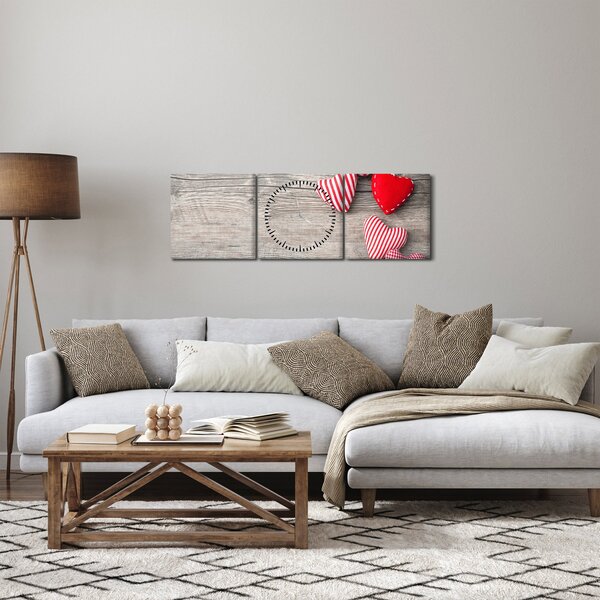Obraz - Srdíčka (s hodinami) (90x30 cm)