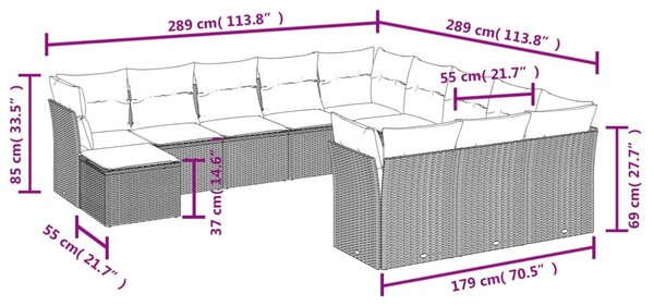 12dílná zahradní sedací souprava s poduškami béžová polyratan 3218629
