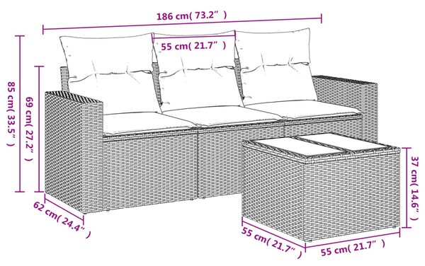 4dílná zahradní sedací souprava s poduškami béžová polyratan 3251006
