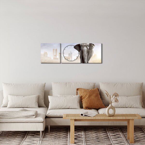 Obraz - Slůně ve velkoměstě (s hodinami) (90x30 cm)