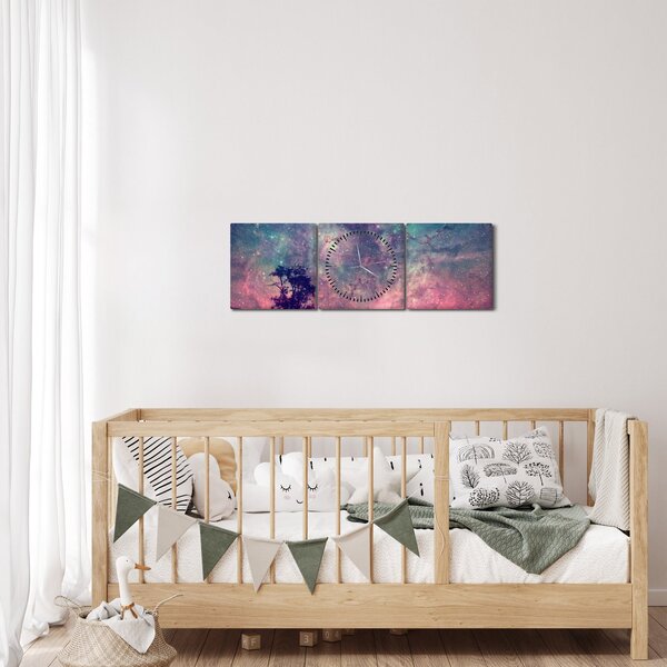 Obraz - Nadpozemská noční obloha (s hodinami) (90x30 cm)