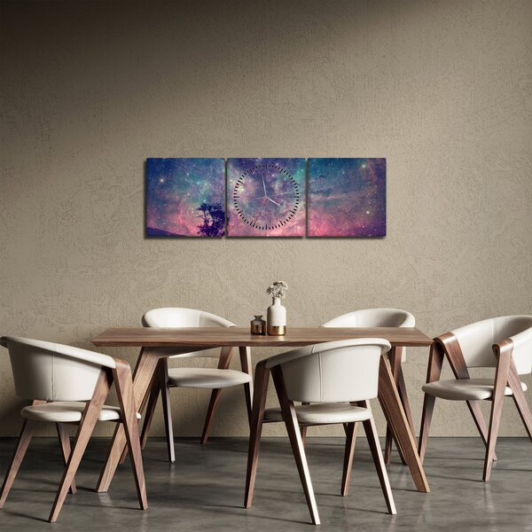 Obraz - Nadpozemská noční obloha (s hodinami) (90x30 cm)