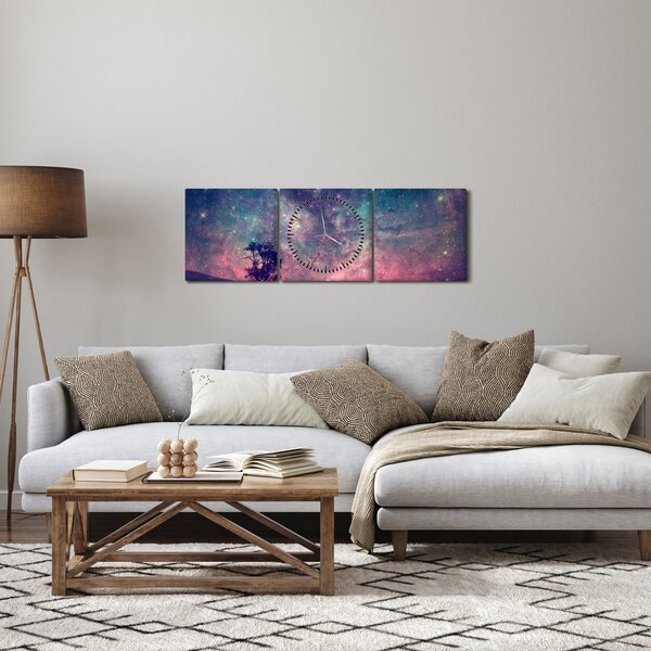 Obraz - Nadpozemská noční obloha (s hodinami) (90x30 cm)