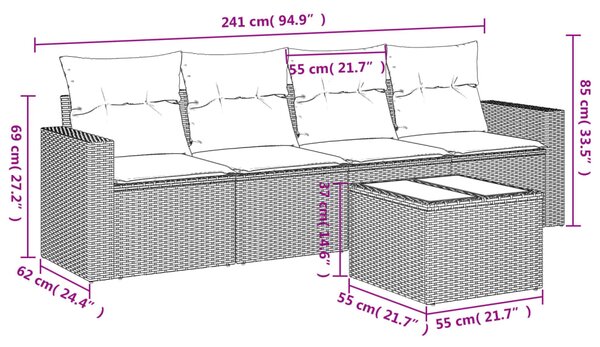 5dílná zahradní sedací souprava s poduškami béžová polyratan 3251026