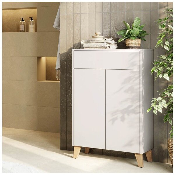 Krémová matná vysoká koupelnová skříňka 63x101 cm Arnea – Germania