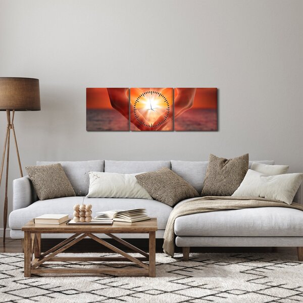 Obraz - Slunce v srdci (s hodinami) (90x30 cm)