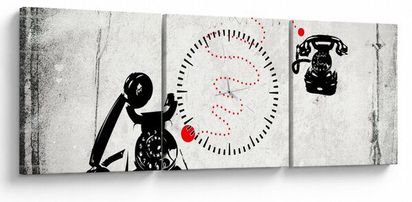 Obraz - Kresba telefonu na styl Banksyho (s hodinami) (90x30 cm)