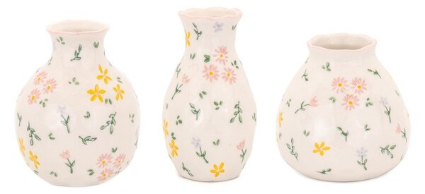 Krémové vázy v sadě 3 ks z kameniny (výška 10 cm) Ditsy Floral – Sass & Belle