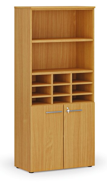 Třídicí regál s dveřmi PRIMO WOOD, 800 x 420 x 1781 mm, 9 přihrádek, buk