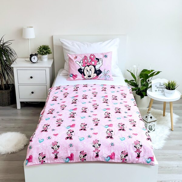 Jerry Fabrics Dětské povlečení do postýlky MINNIE FLOWERS 02 BABY růžová, bavlna hladká, 100x135cm + 40x60cm