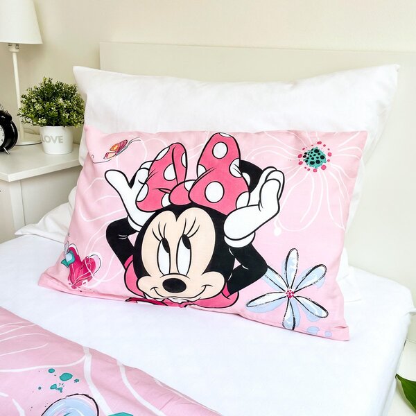 Jerry Fabrics Dětské povlečení do postýlky MINNIE FLOWERS 02 BABY růžová, bavlna hladká, 100x135cm + 40x60cm